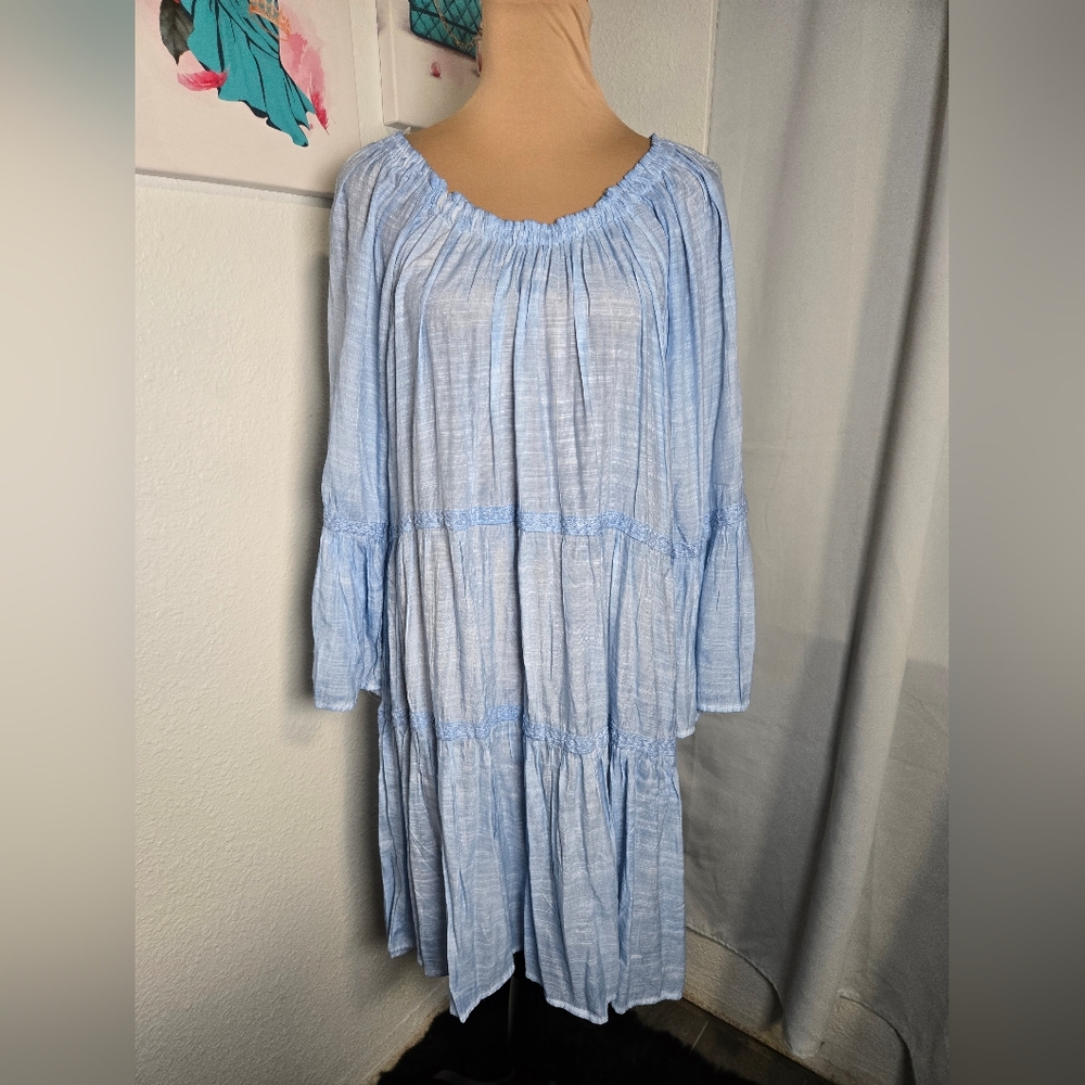 Light Blue Peasant Tiered Women’s Dress